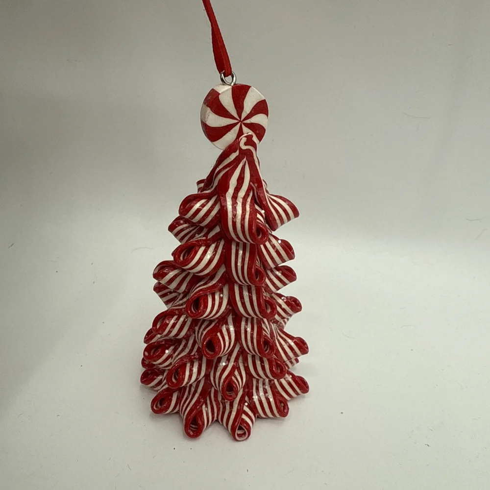 Peppermint Ribbon Swirl Candy Cane Christmas Tree Ornament Sparkly Glitter 4.5